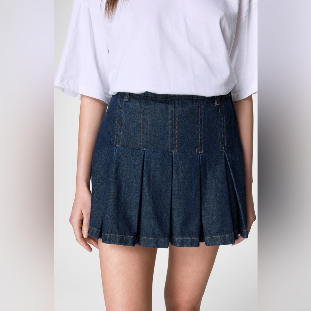 Nasty‎ Gal The Denim Pleated Mini Skirt - Size 14 - Dark Wash - NWT